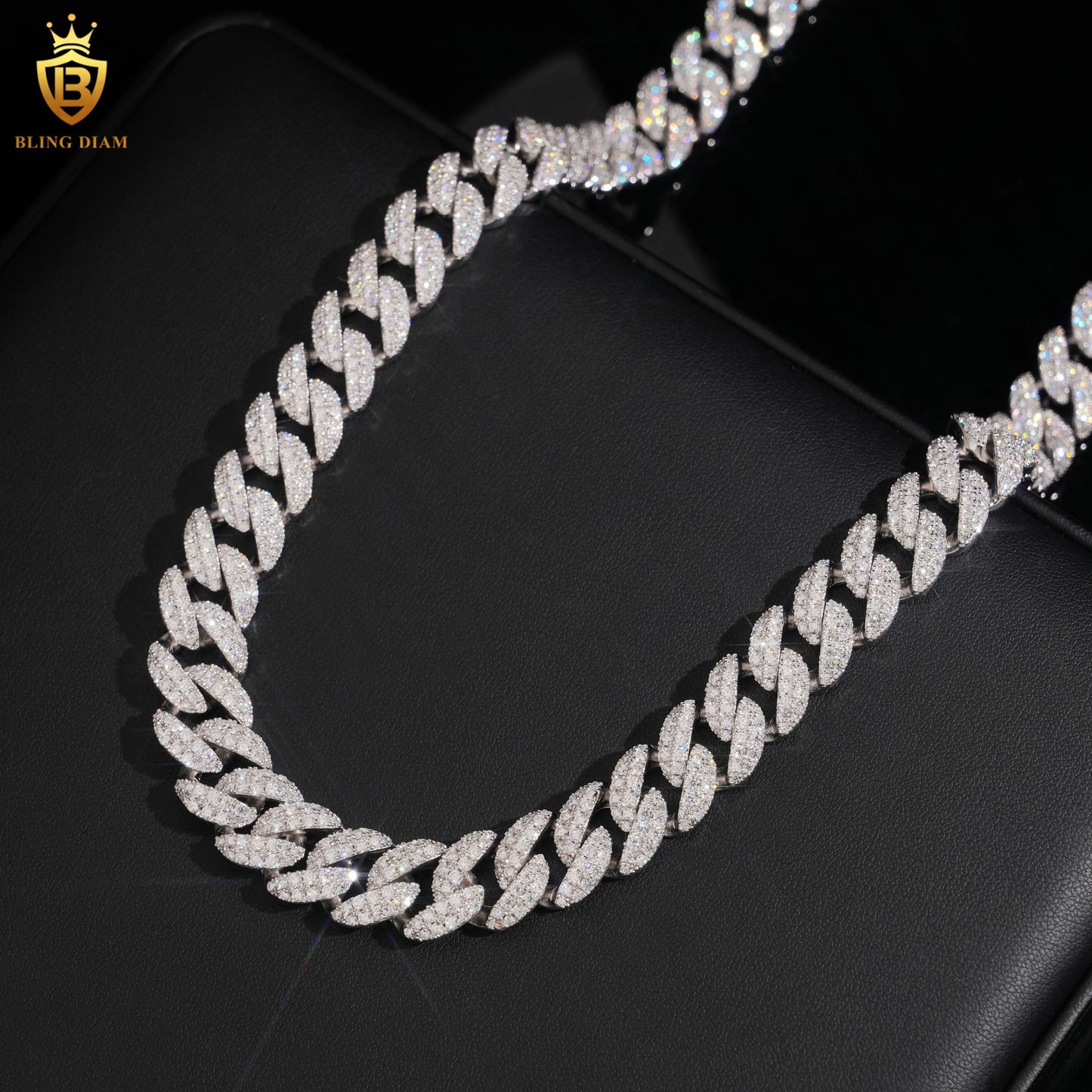 14mm Moissanite 925 Silver Link Chain
