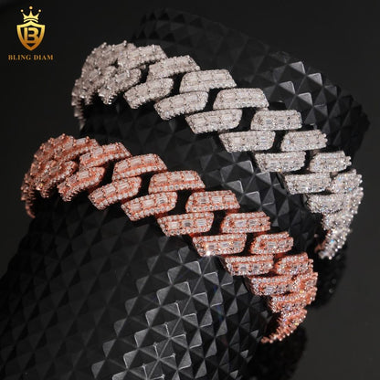 Rose Gold Baguette Cut Moissanite Cuban Bracelet