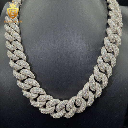 silver 22mm Vvs Moissanite Cuban Link Chain
