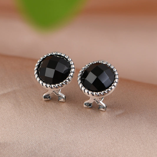Round Black Agate Earrings