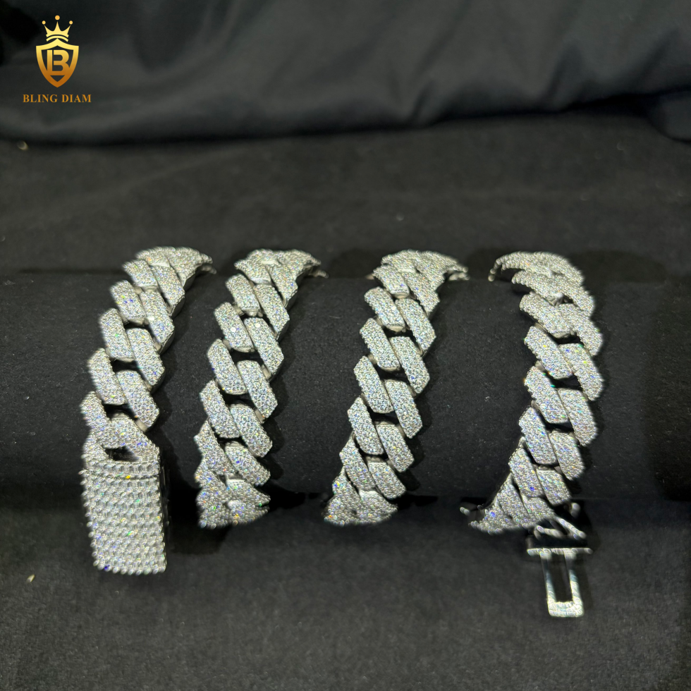 925 Silver 16mm 3 Rows VvsMoissanite Cuban Chain
