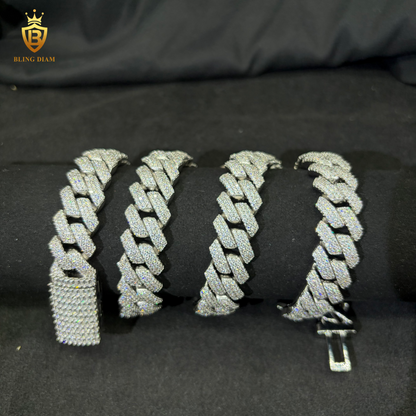 925 Silver 16mm 3 Rows VvsMoissanite Cuban Chain