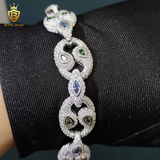 Blue & Green Moissanite Cuban Link Bracelet