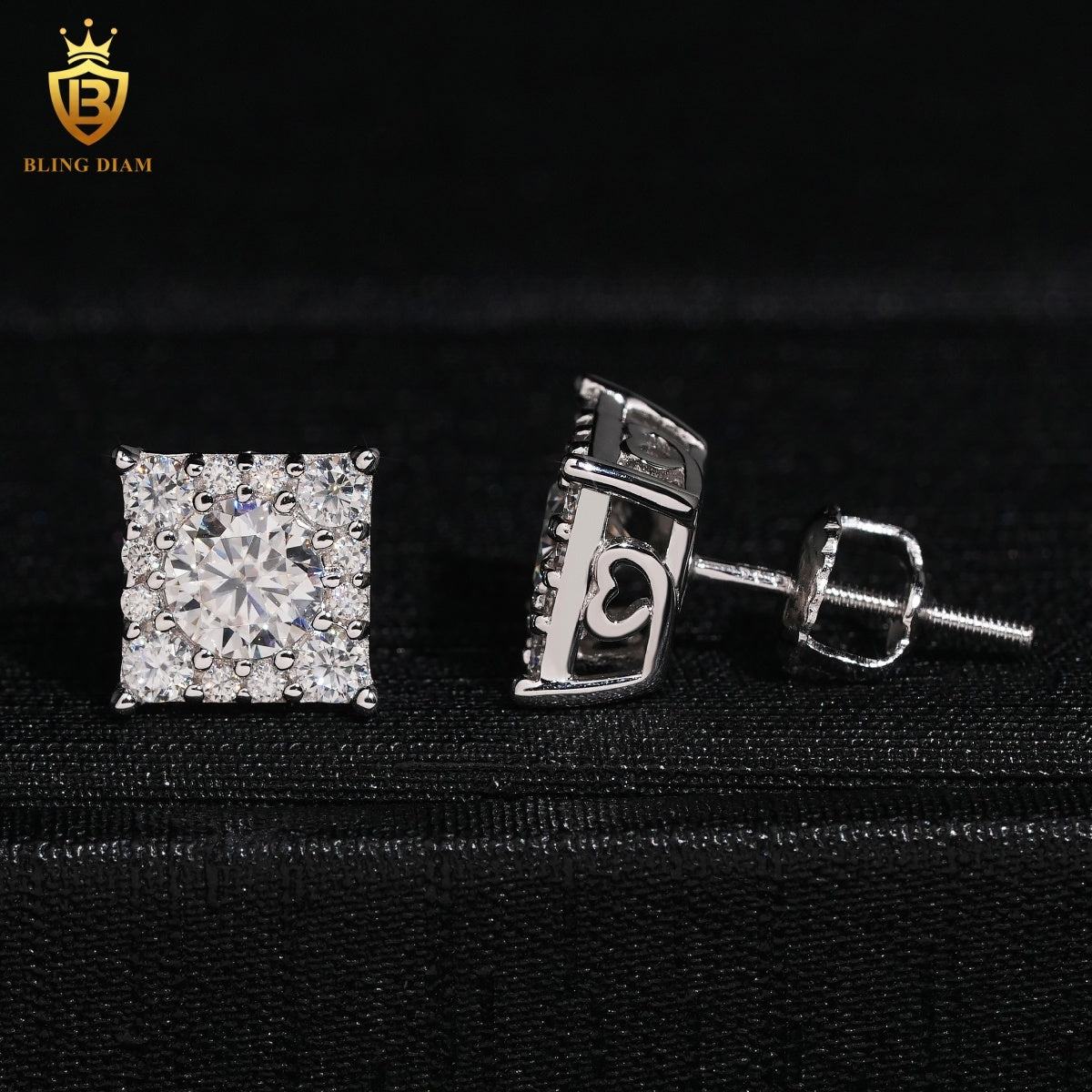 Iced-Out Square Moissanite Stud Earrings