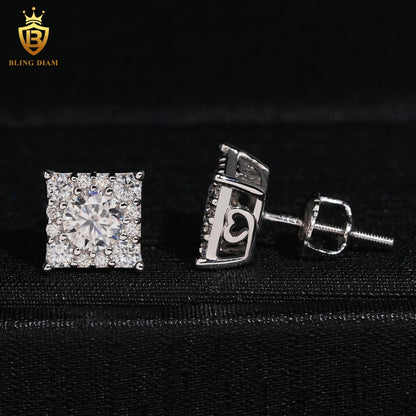Iced-Out Square Moissanite Stud Earrings