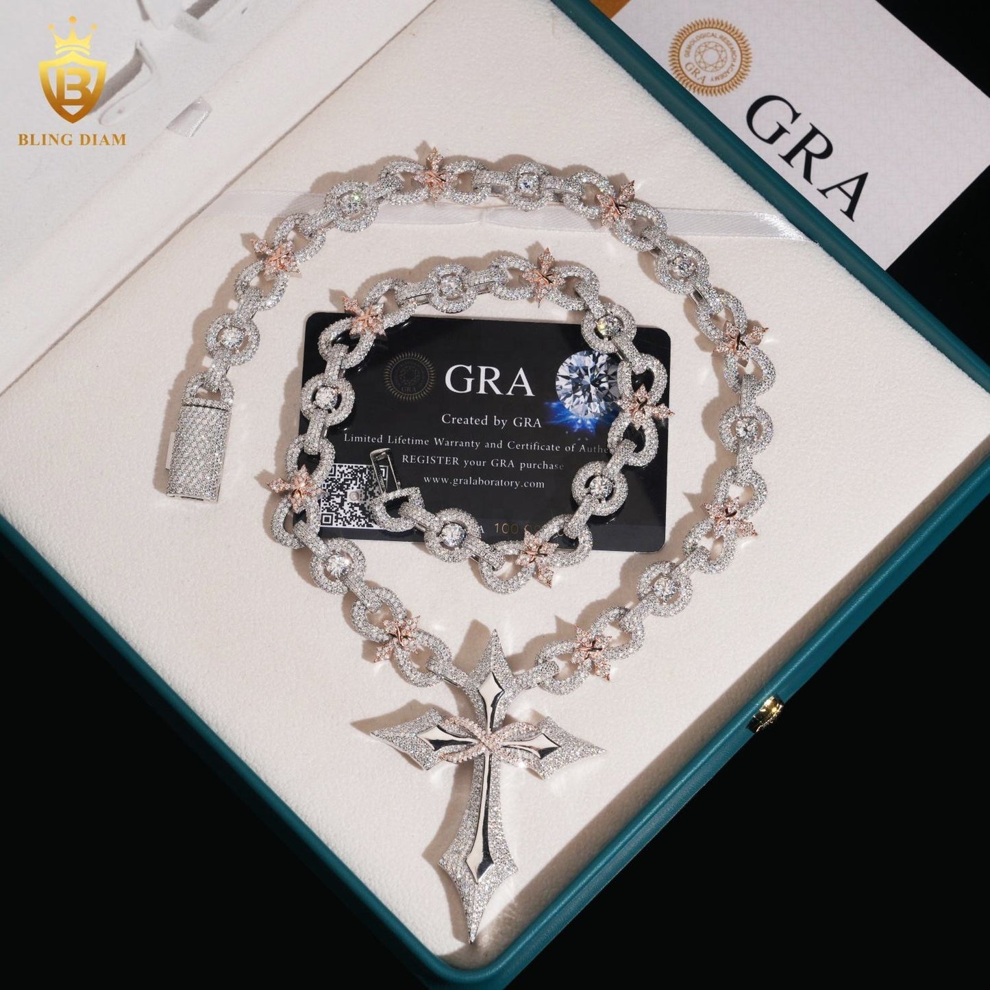 12MM Sterling Silver 925 VVS Moissanite Chain