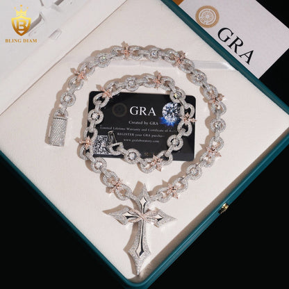 12MM Sterling Silver 925 VVS Moissanite Chain