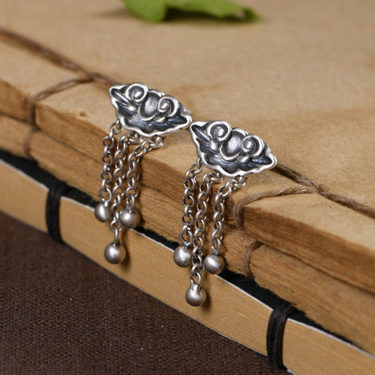Flower Shape Chain Tassel Earrings