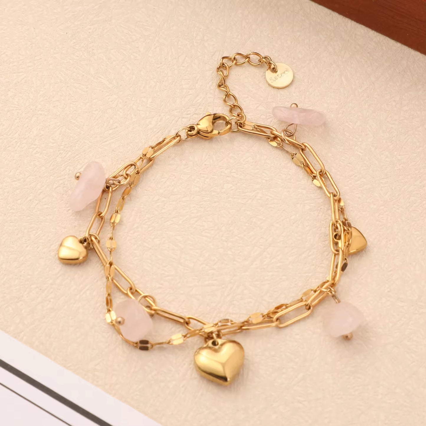 Heart Shape Charm and Natural Stone Bracelet