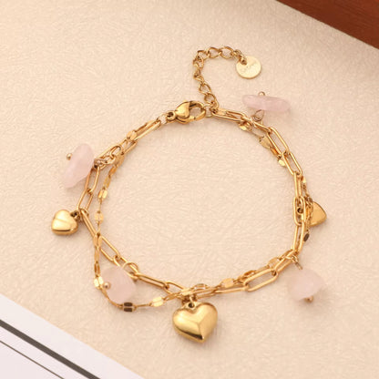 Heart Shape Charm and Natural Stone Bracelet