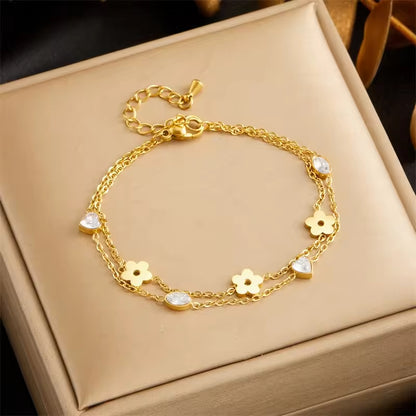 Love Heart Flower Charms Bracelet