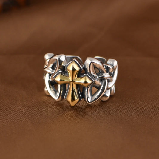 Gold Woven Cross Ring