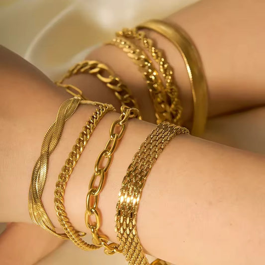 Double Layer Cuban Flat Snake Paperclip Chain Bangle Bracelet
