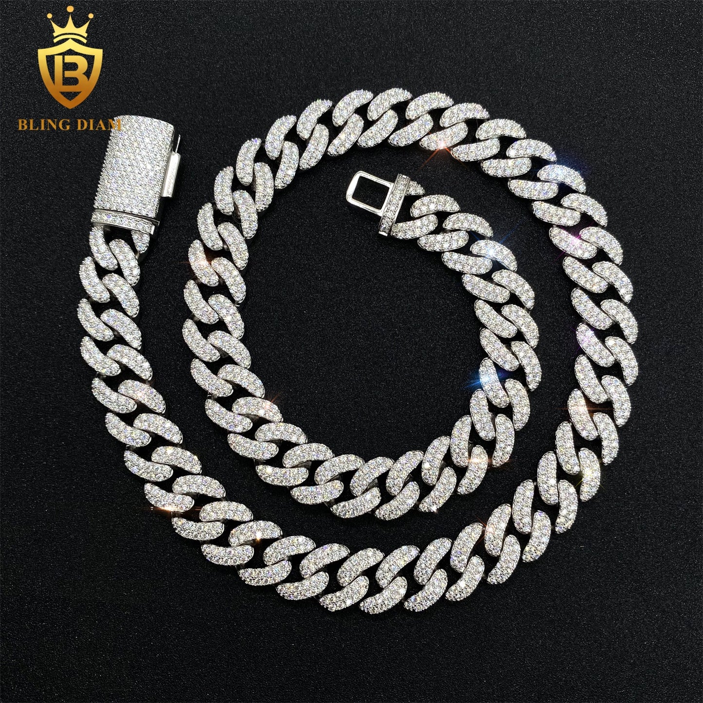 12mm 925 sterling silver moissanite chain