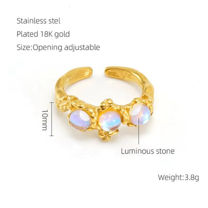 Irregular Surface Colorful Moonstone Ring