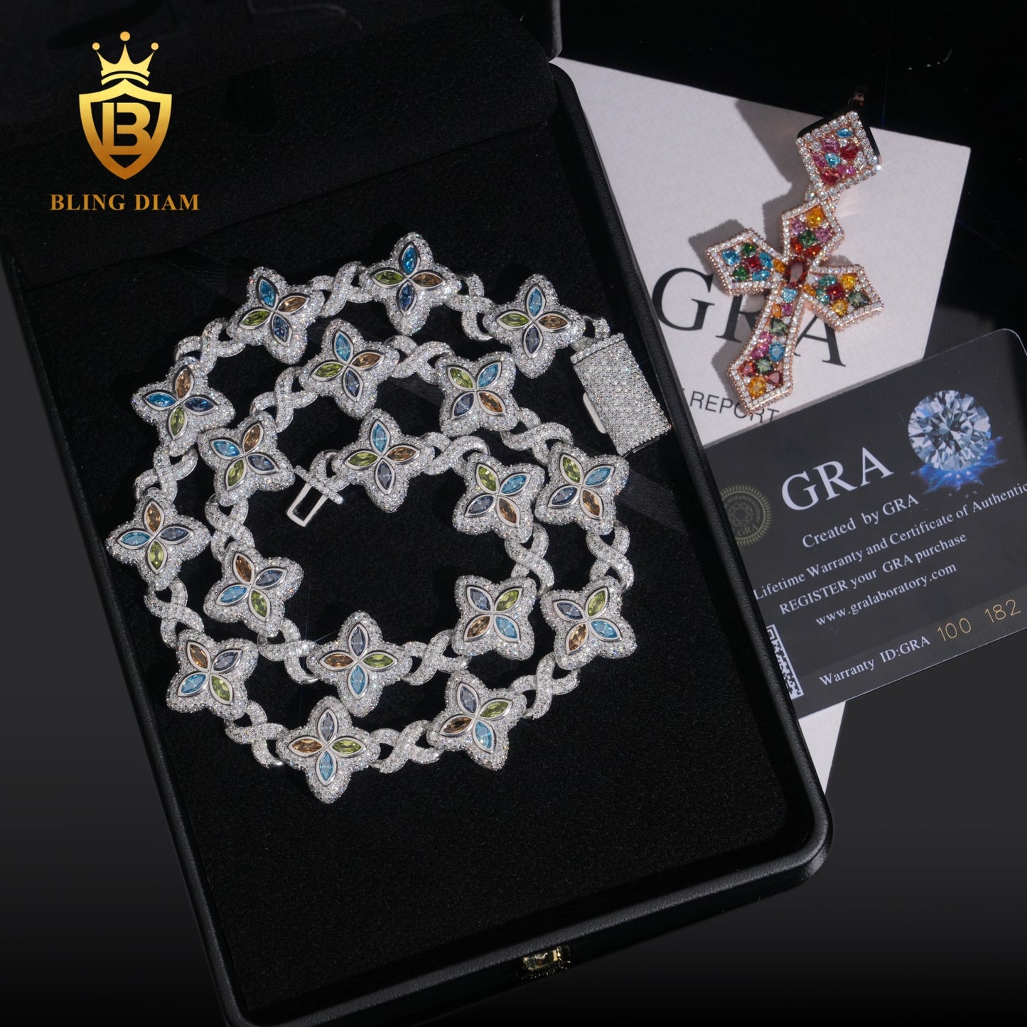 Four Leaf Clover VVS1 Moissanite 925 Silver Cuban Chain