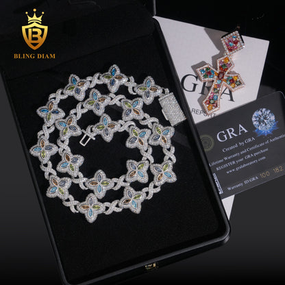 Four Leaf Clover VVS1 Moissanite 925 Silver Cuban Chain