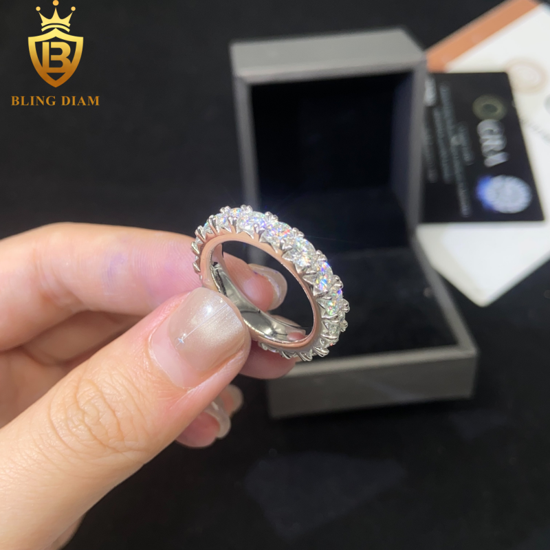 Iced-out moissanite ring