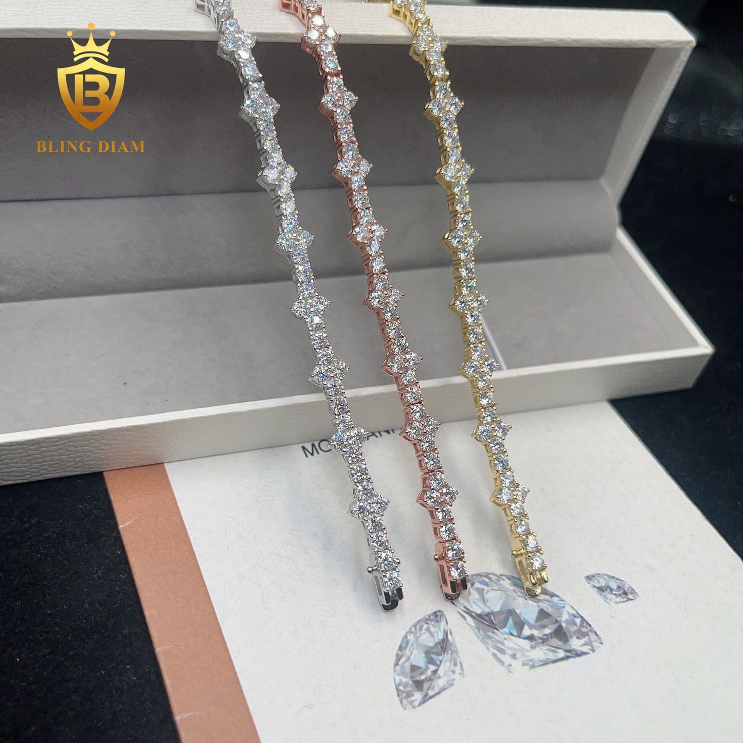 Round Brilliant Cut Cross Moissanite Tennis Bracelet
