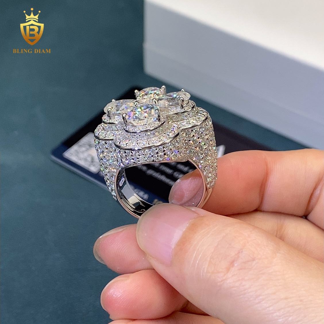 Pear-cut cross moissanite ring