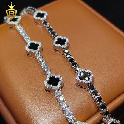 Four-Leaf Clover Moissanite Cuban Bracelet