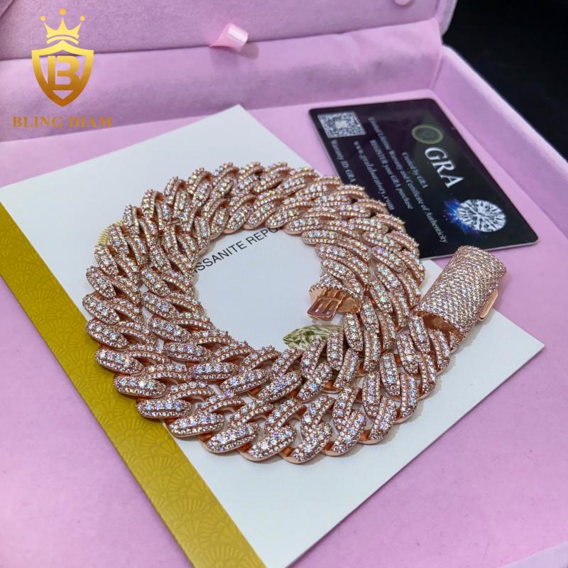 15mm S925 Silver Moissanite Cuban Chain