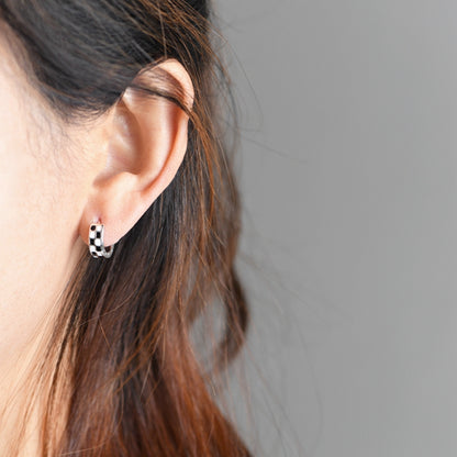 Black and White Lattice Mosaic Star Earrings