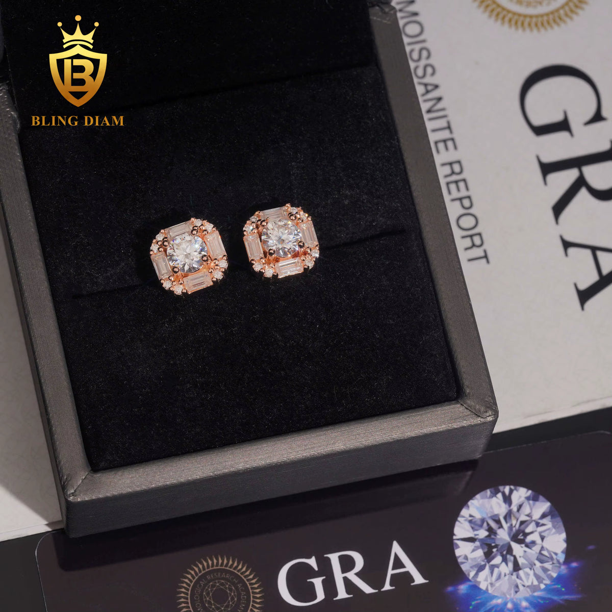 Double Halo Moissanite Rectangle Stud Earrings
