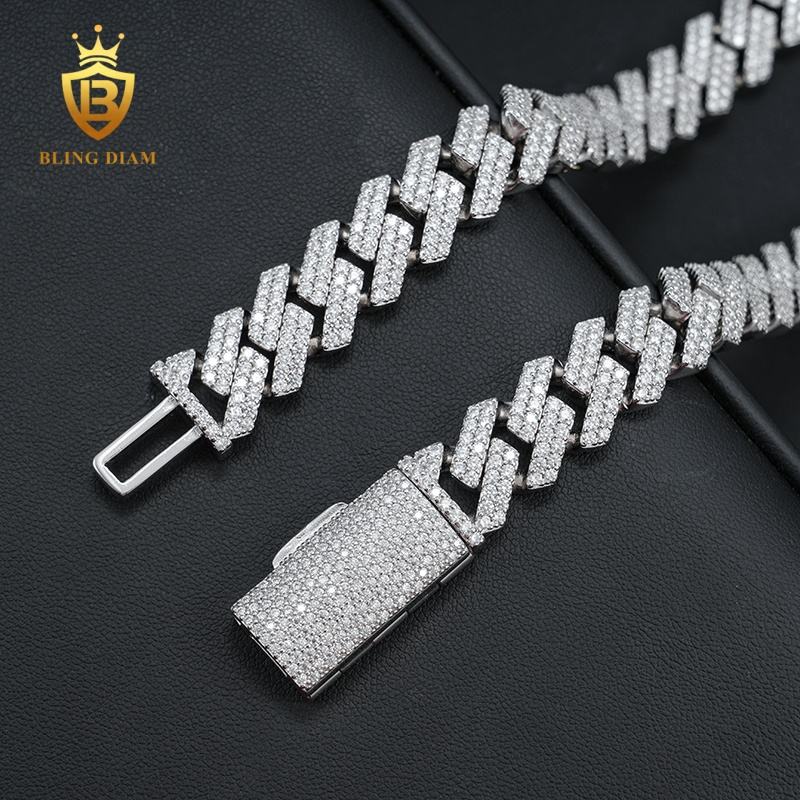 14mm Rhodium 925 Sterling Silver VVS moissanite chain