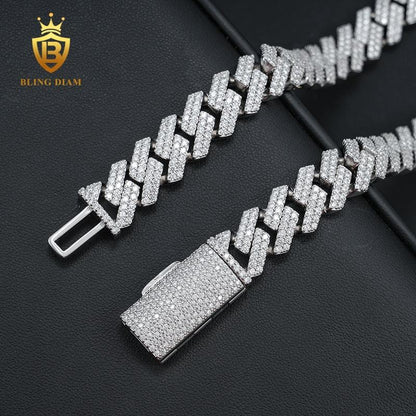 14mm Rhodium 925 Sterling Silver VVS moissanite chain