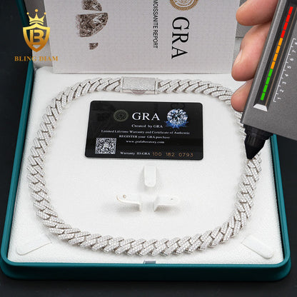 14mm Rhodium 925 Sterling Silver VVS moissanite chain