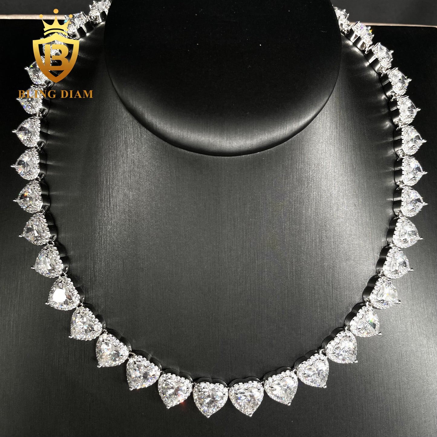 10mm moissonite silver Clustered Heart Cut Tennis Chain