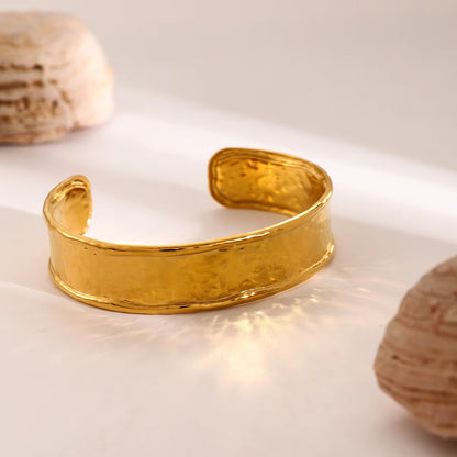 Wide Hammered Texture Open Bracelet