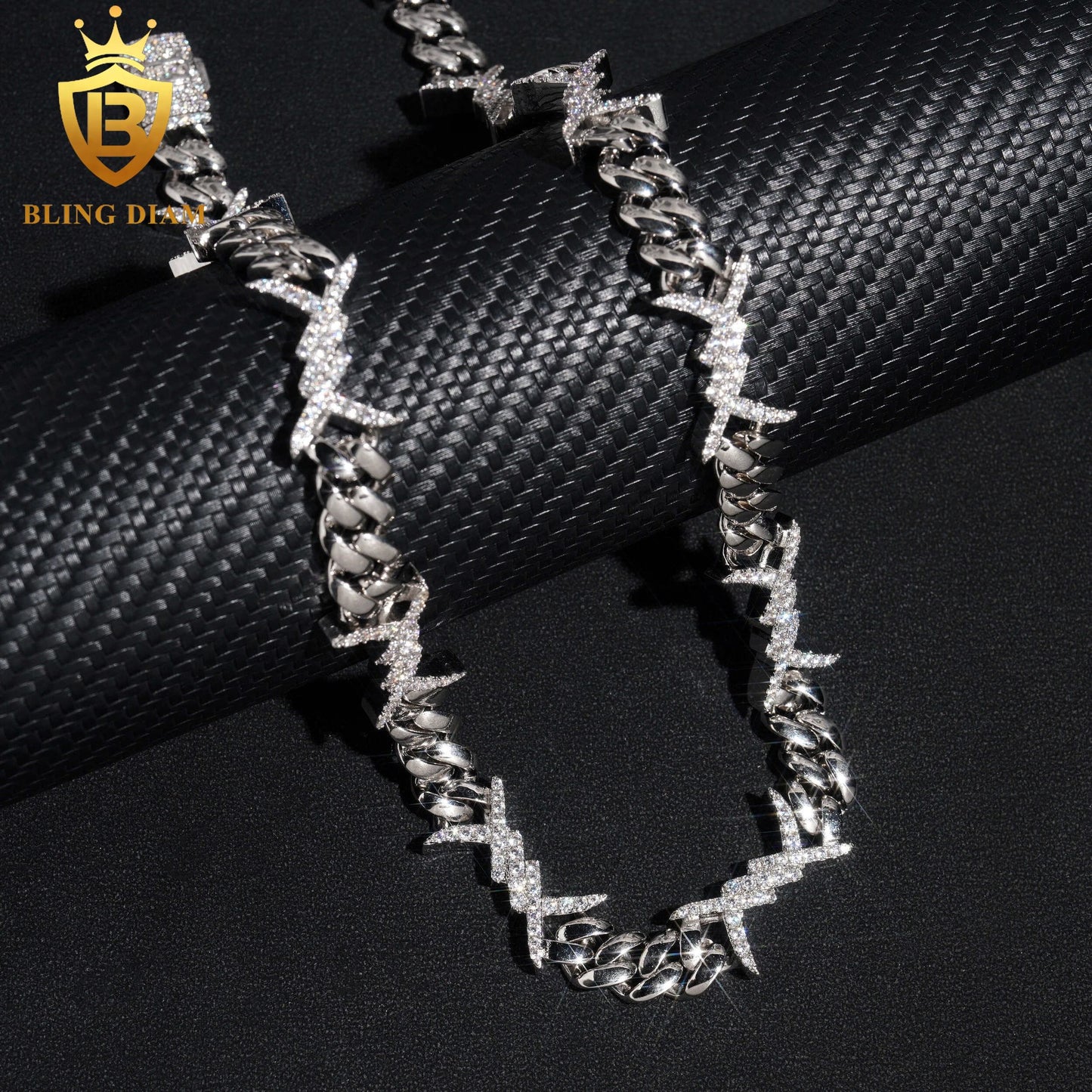 13mm Sharp 925 Sterling Silver Moissanite Chain