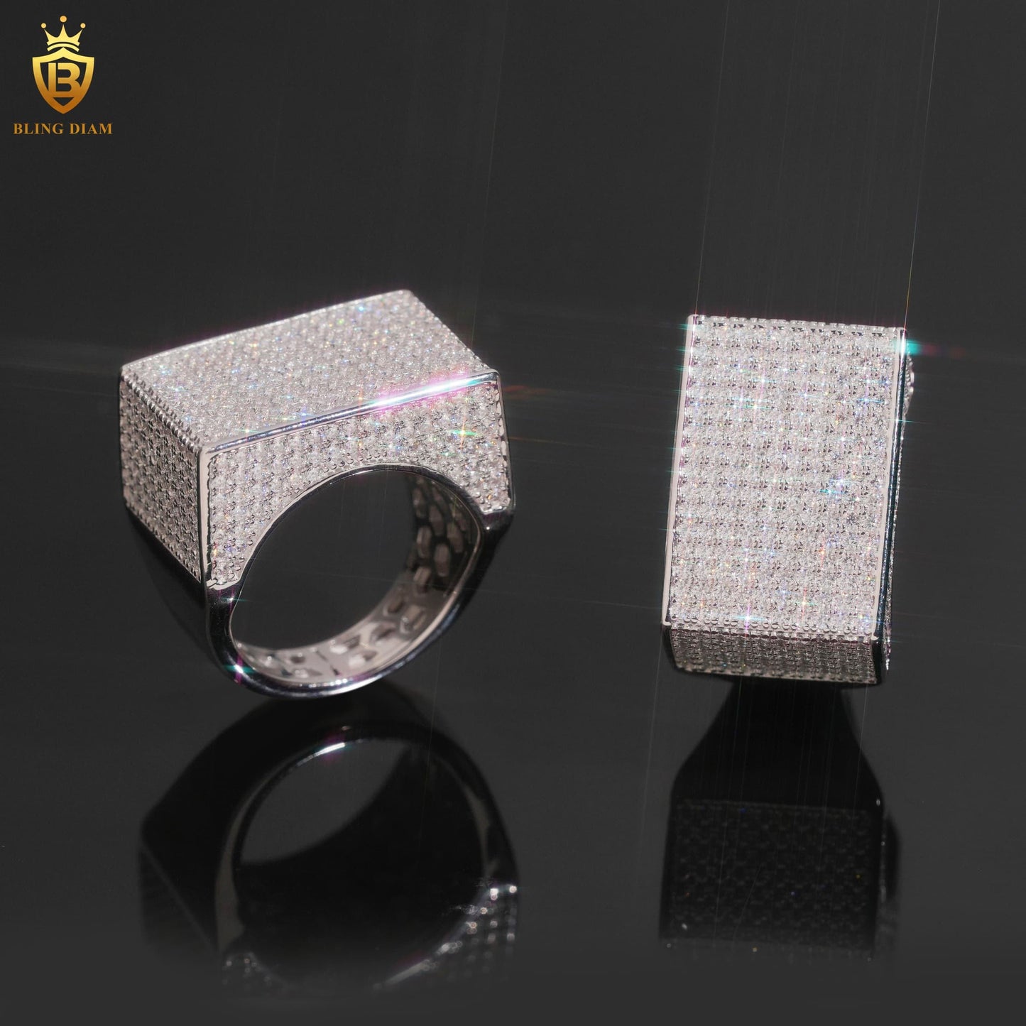 Rectangle-shaped iced-out ring