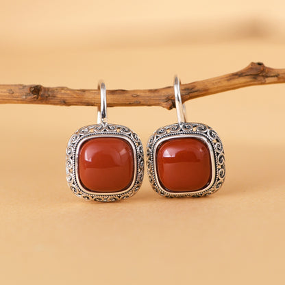 Red Agate Square Earrings