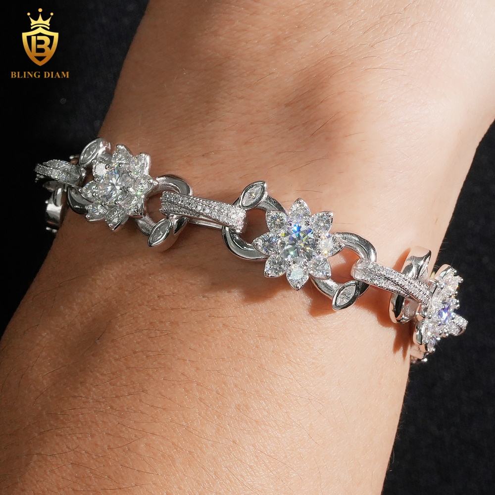 Flower Cuban Link Moissanite Bracelet