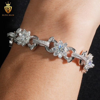 Flower Cuban Link Moissanite Bracelet