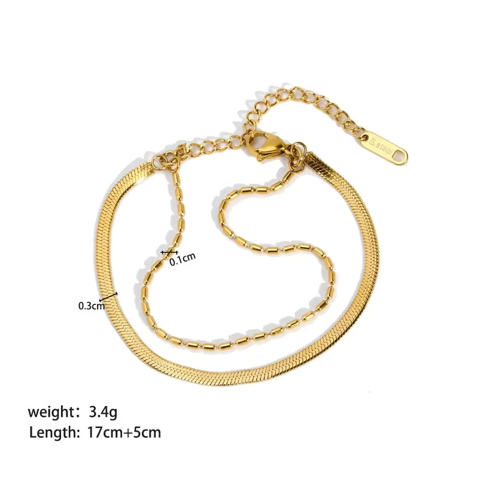 Double Layer Cuban Flat Snake Paperclip Chain Bangle Bracelet