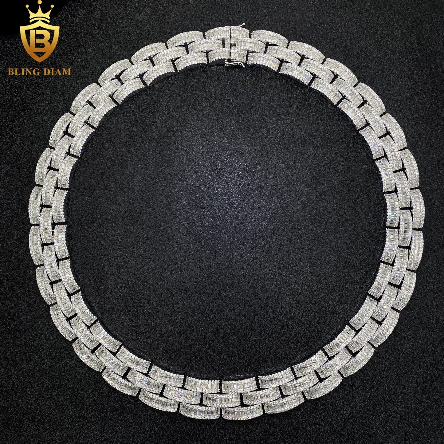 3 rows 925 sterling silver vvs moissanite chain