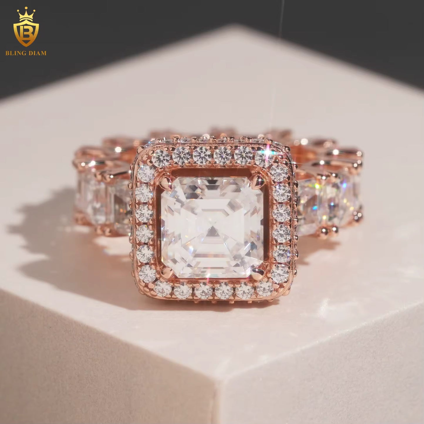 Asscher-cut moissanite ring