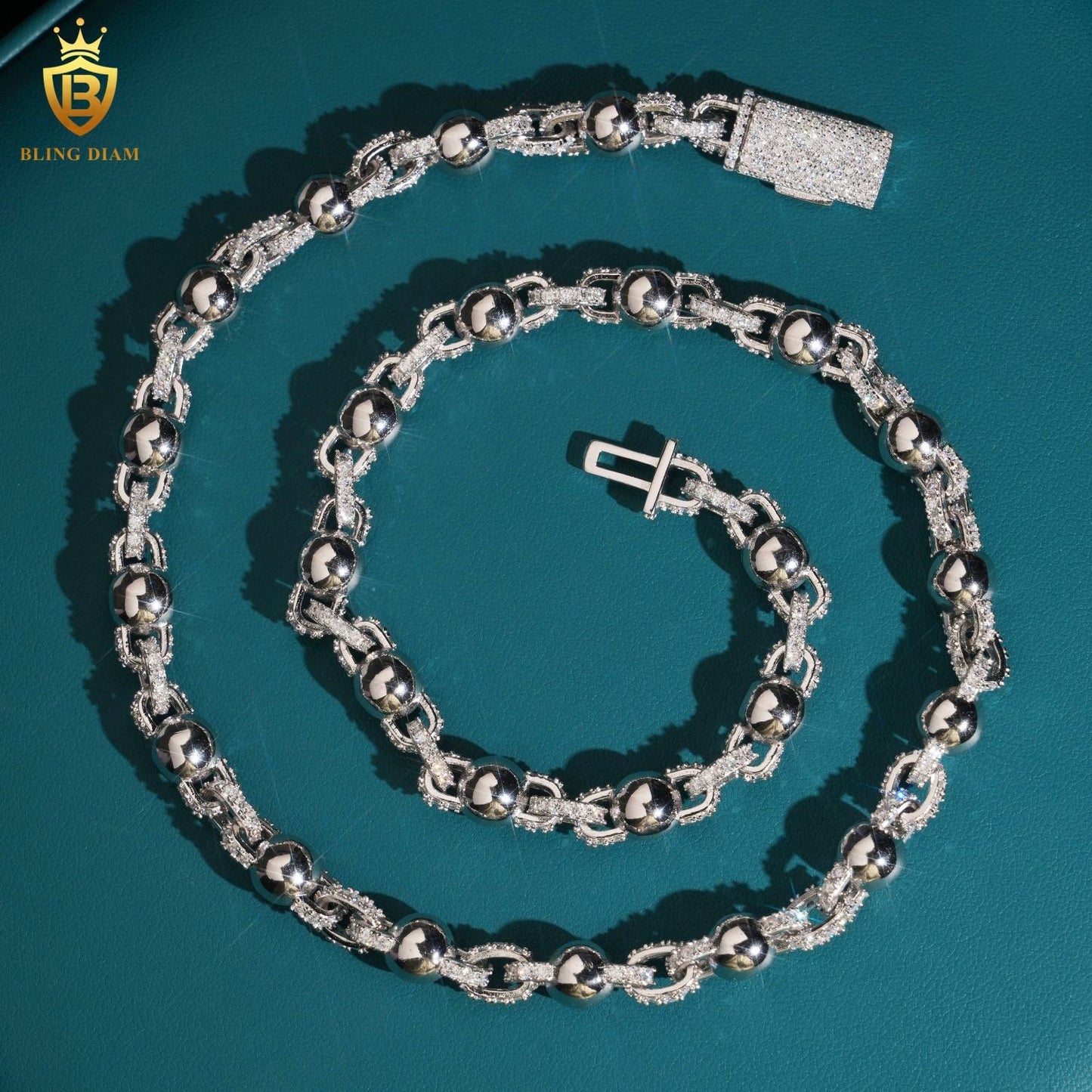 8mm S925 Silver Moissanite Beaded chain