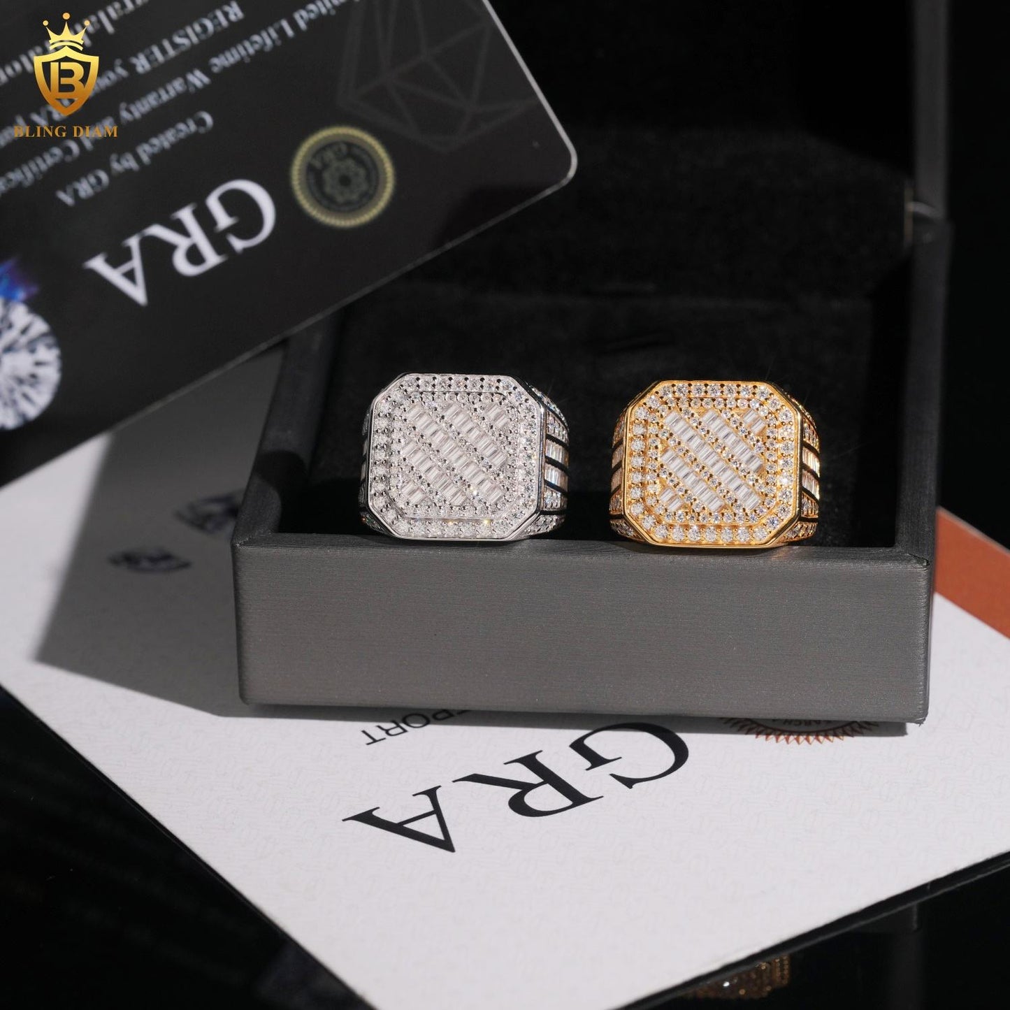 Baguette-cut iced-out ring