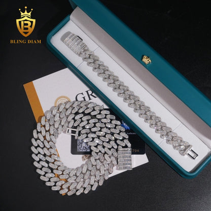 15mm Moissanite VVS1 925 Sterling Silver Cuban Chain