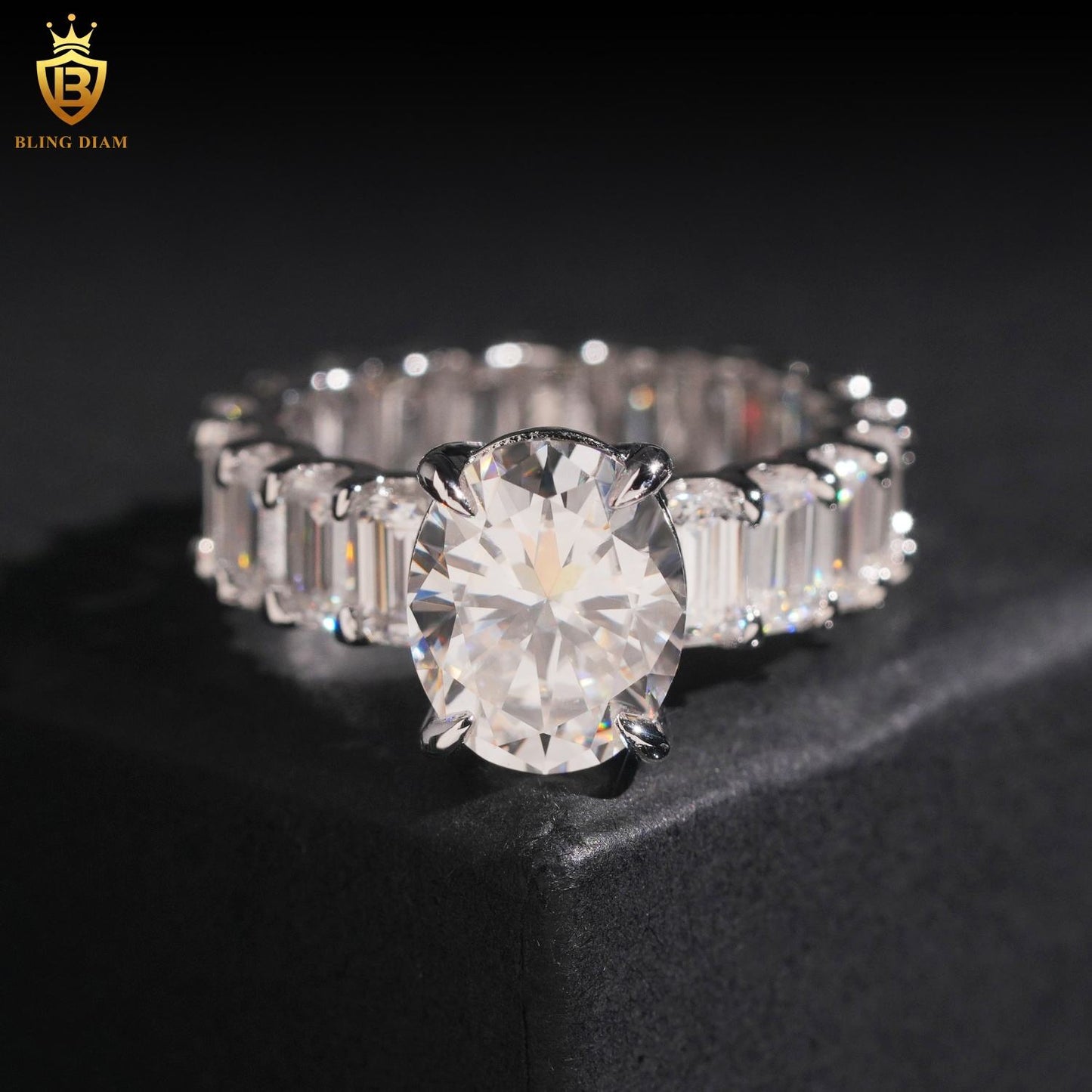 Emerald-cut moissanite ring