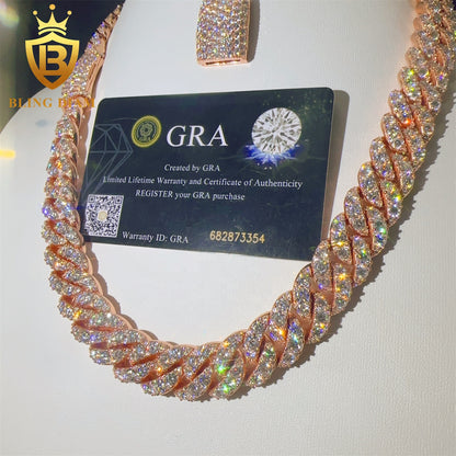 Miossanite 15mm Sterling Silver 925 Miami Cuban Link Chain