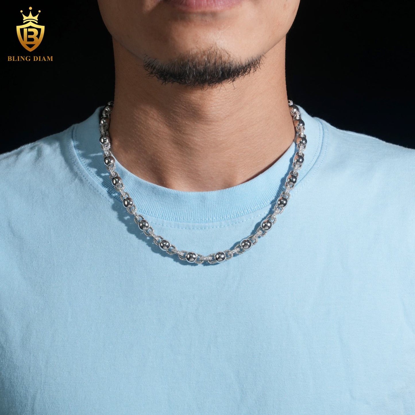 8mm S925 Silver Moissanite Beaded chain