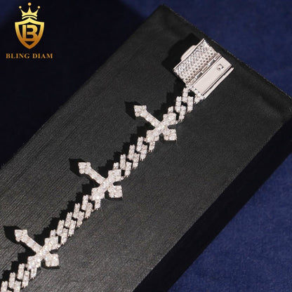Cross Cuban Link Moissanite Bracelet