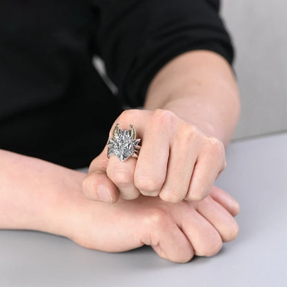 Silver Horned Beast Ring