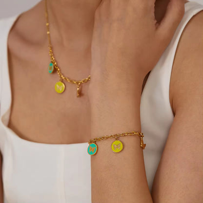 Colorful Enamel Round Butterfly Pendant Charms Bracelet